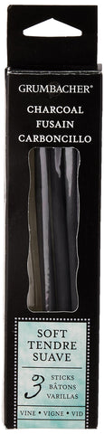 Grumbacher Vine Charcoal, Soft, Black, 3 Pack (V41)