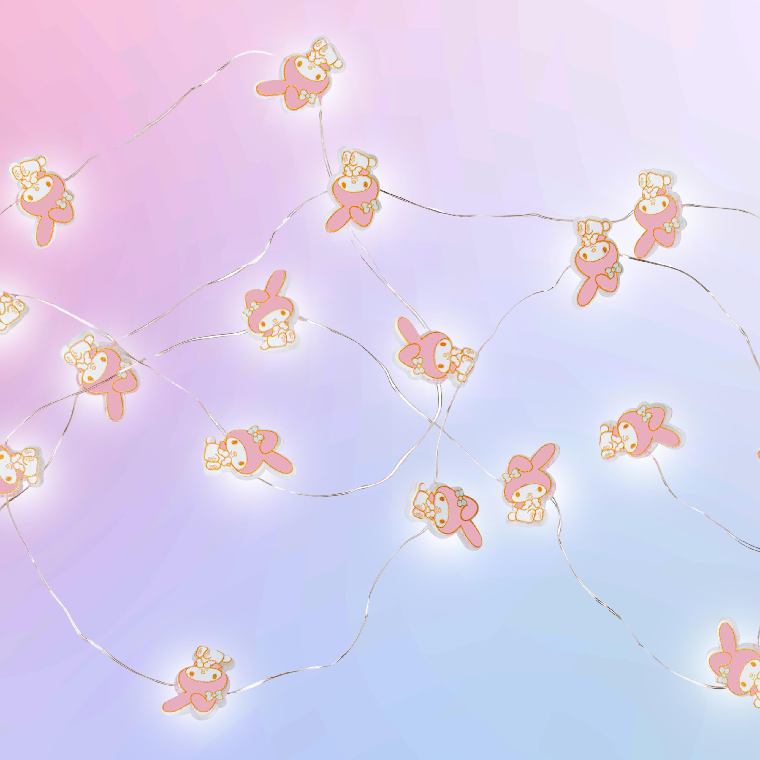 Silver Buffalo Sanrio Hello Kitty and Friends My Melody 20ct Decorative String Lights, 7 Feet Long, Battery Powered (2 AA Batteries Included), Cool White LED, Indoor Use Only