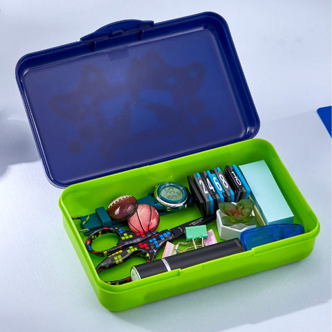 It's Academic Pencil Box Kit, Includes Ruler & Sharpener, Durable Plastic, for School & Office Supplies, Blue Gaming Design