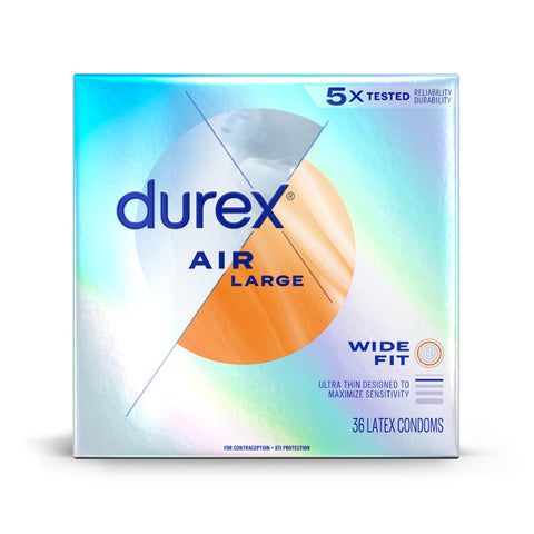 Durex Air Condoms, Extra Thin, Transparent Natural Rubber Latex Condoms for Men, Wide Fit, 36 Count