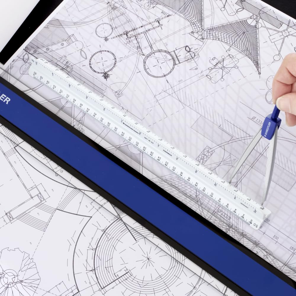 STAEDTLER 12in Engineer Scale Ruler - Triangular Engineering Ruler with 6 Scales(10-60 Parts/Inch), Color-Coded Grooves, Plastic