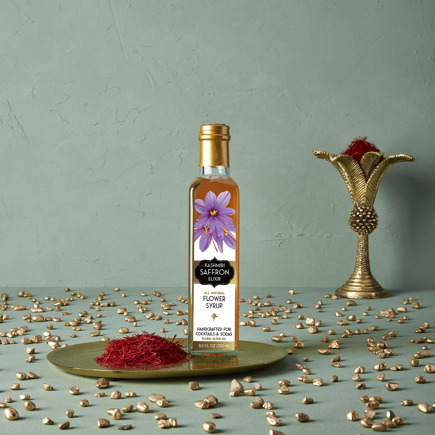 Floral Elixir Co. - All Natural FLOWER Syrup for Cocktails & Sodas, 8.5 oz (Kashmiri Saffron)