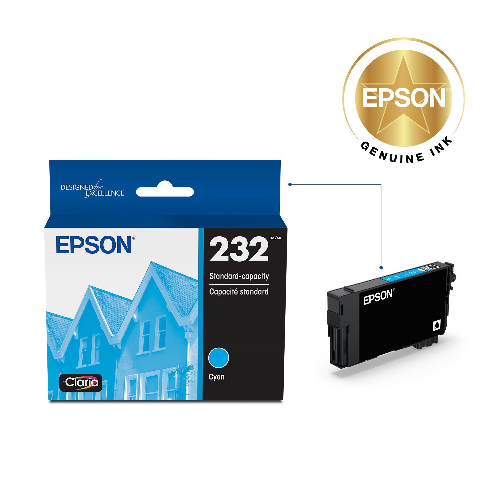 Epson 232 Claria Ink Standard Capacity Cyan Cartridge (T232220-S) Works with Workforce WF-2930, WF-2950, Expression XP-4200, XP-4205