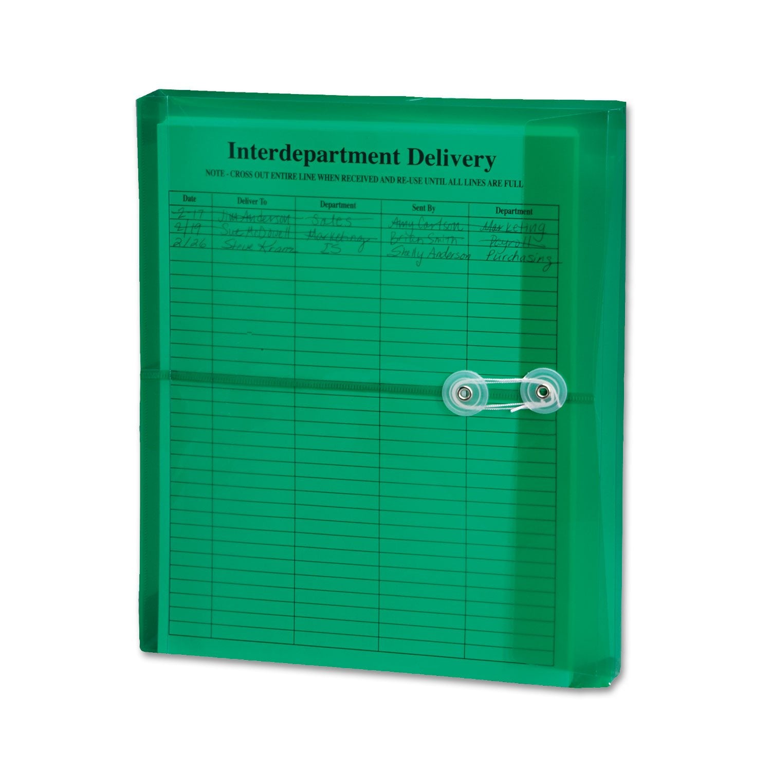Smead Poly Envelope, 1-1/4" Expansion, String-Tie Closure, Side Load, Letter Size, Green, 5 per Pack (89523)