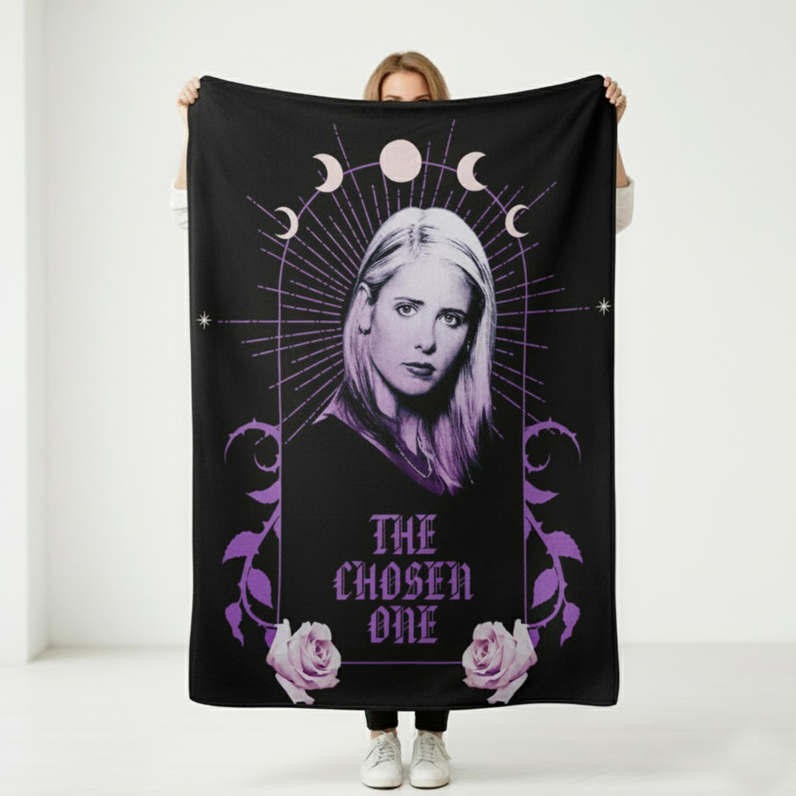Silver Buffalo Buffy the Vampire Slayer The Chosen One Moon Phases 45” x 60” Fleece Throw, Soft and Cozy Blanket, 180 GSM