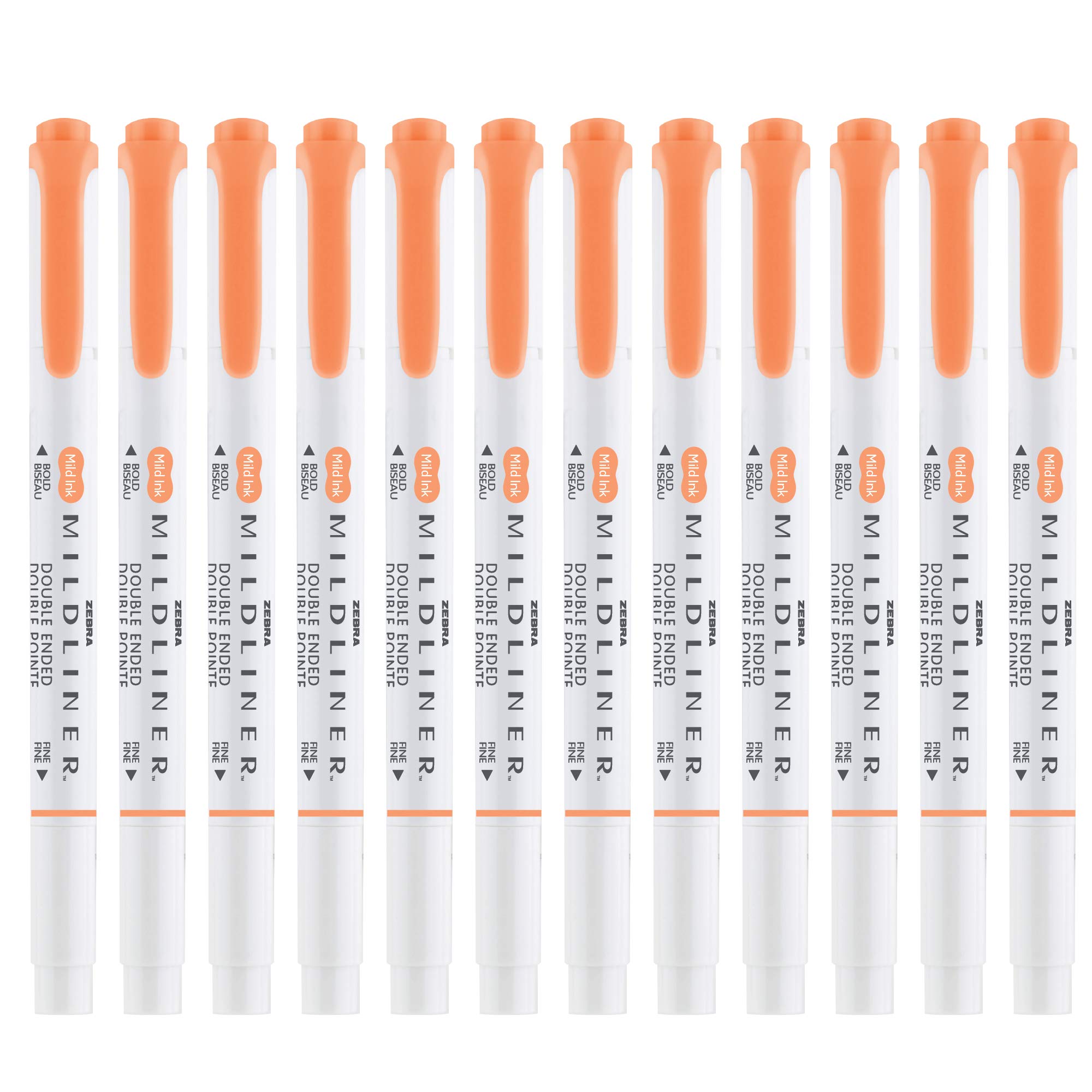 Zebra Pen Mildliner Dual-Tip Highlighters, Broad and Fine Tips, Ideal for Bible Highlighting, No Bleed, School Supplies, Teacher Supplies, and Office Supplies, Mild Apricot Ink, 12-Pack (78590upc)
