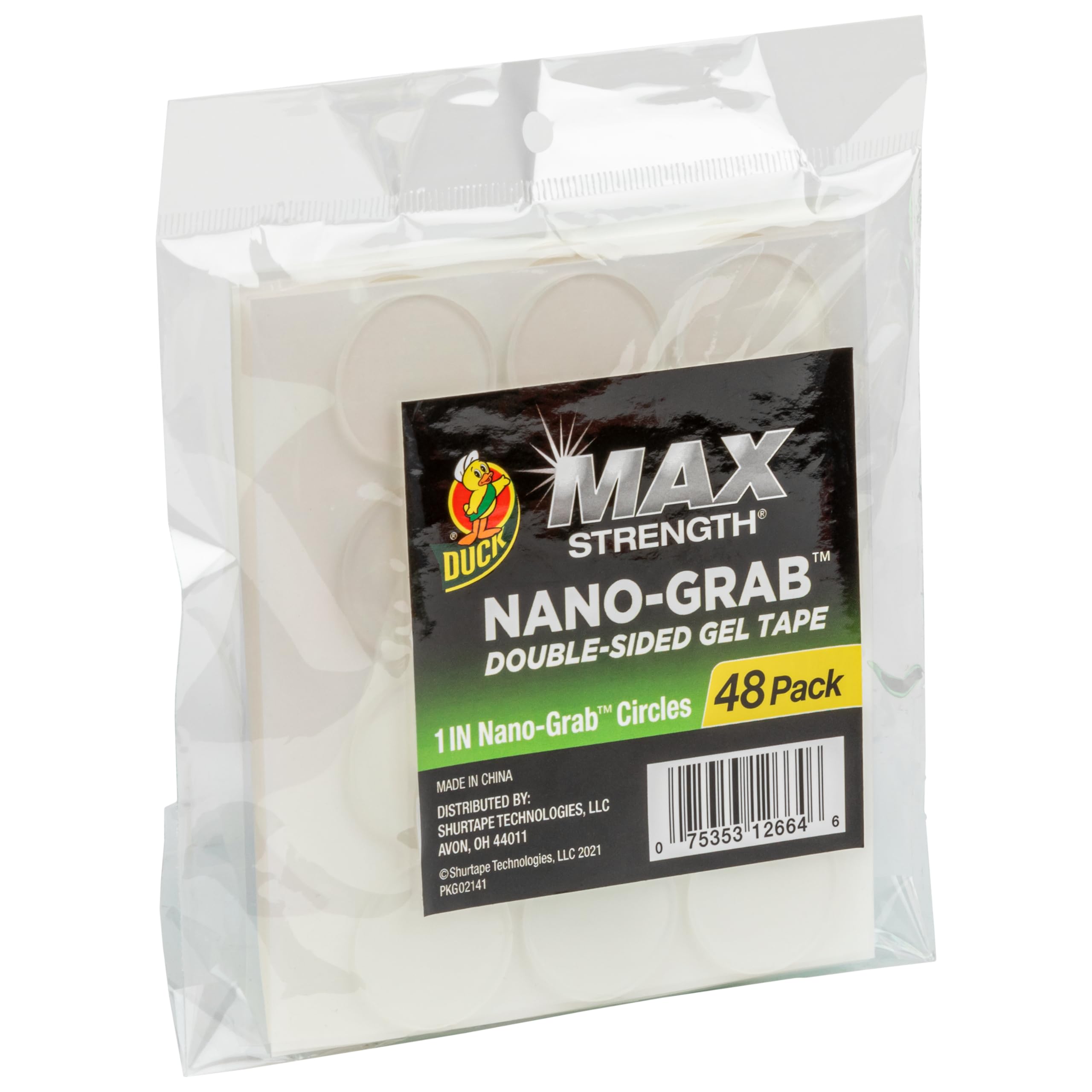 Duck Max Double-Sided Gel Tape with Nano-Grab Technology, Clear, Multi-Purpose & Removable, 1" Circles, Clear, 48 Pack (287705)