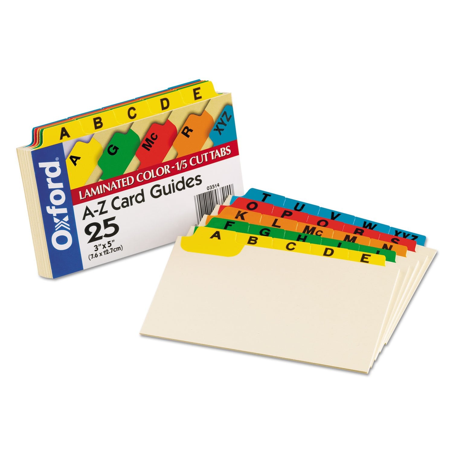 Oxford Index Card Guides with Laminated Tabs, Alphabetical, A-Z, Assorted Colors, 3" x 5" Size, 25 Guides per Set (3514)