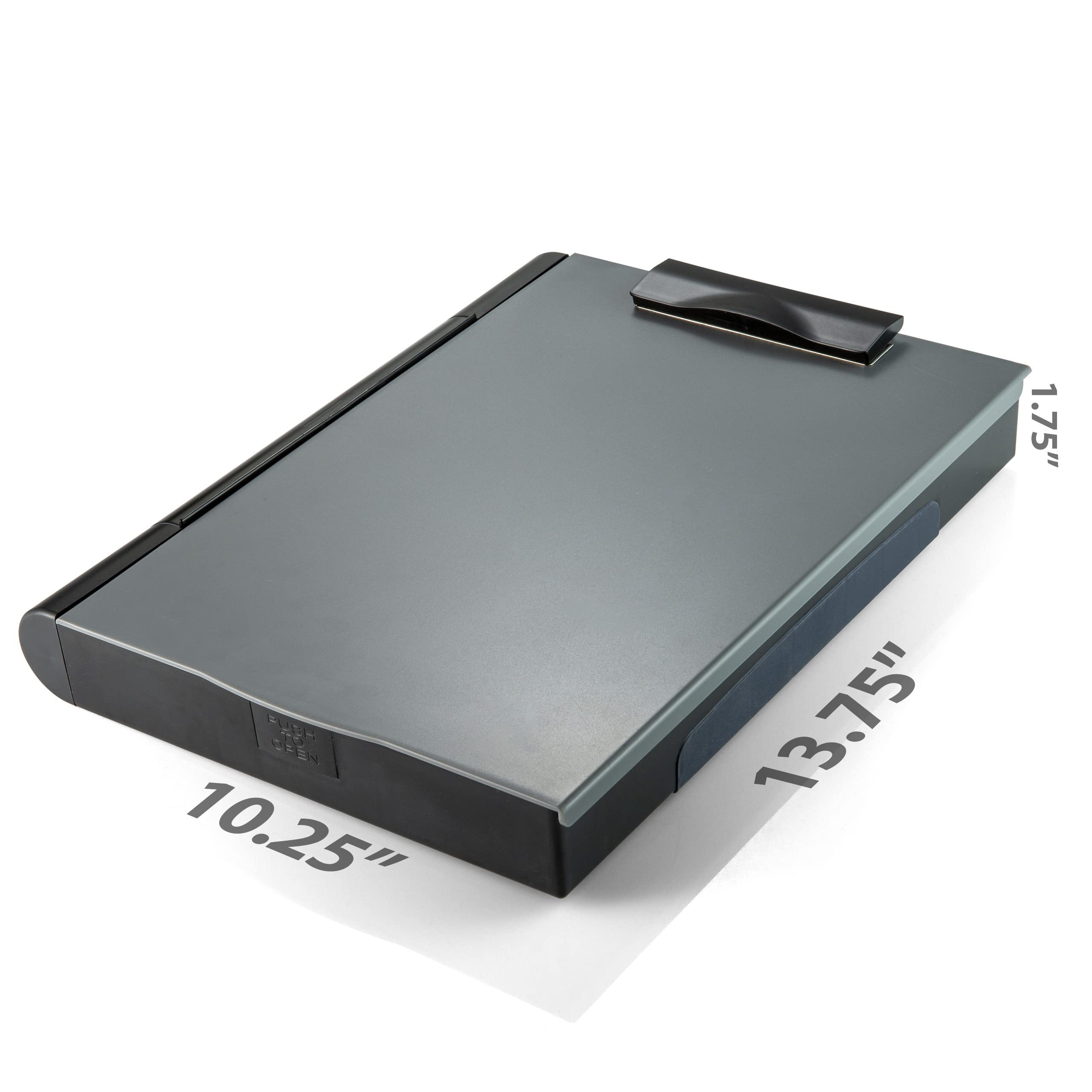 Officemate Double Storage Clipboard, Form Holder with 2 Compartments, Magnetized Storage, Pen Holder & Clip, Letter Size, Recycled Plastic, Gray/Black (83357)