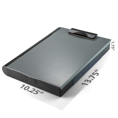 Officemate Double Storage Clipboard, Form Holder with 2 Compartments, Magnetized Storage, Pen Holder & Clip, Letter Size, Recycled Plastic, Gray/Black (83357)