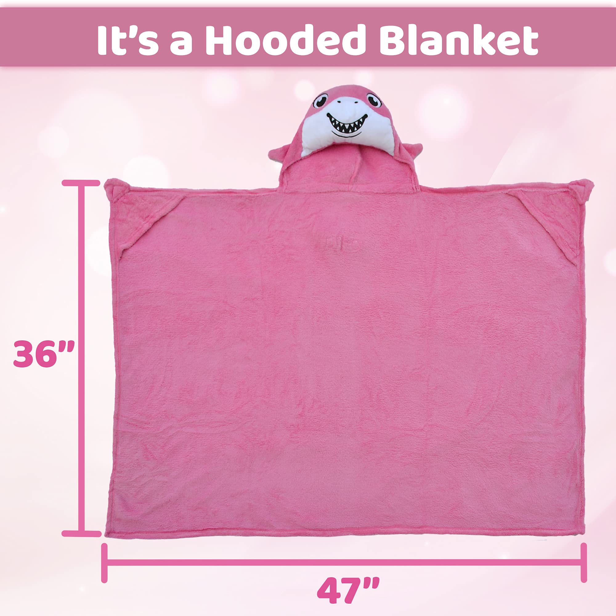 Comfy Critters Kids' Shark Blanket Hoodie, Hooded Travel Blanket Combo - Bubbles The Shark