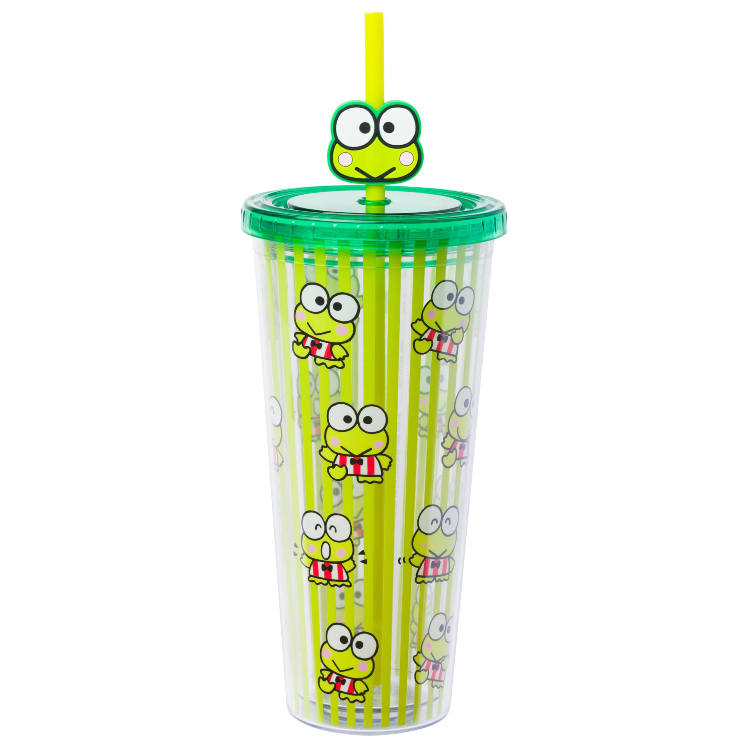 Silver Buffalo Sanrio Hello Kitty and Friends Keroppi Plastic Cold Cup with Lid and Straw Topper, 24 Ounces