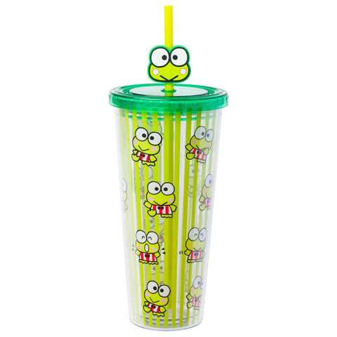 Silver Buffalo Sanrio Hello Kitty and Friends Keroppi Plastic Cold Cup with Lid and Straw Topper, 24 Ounces