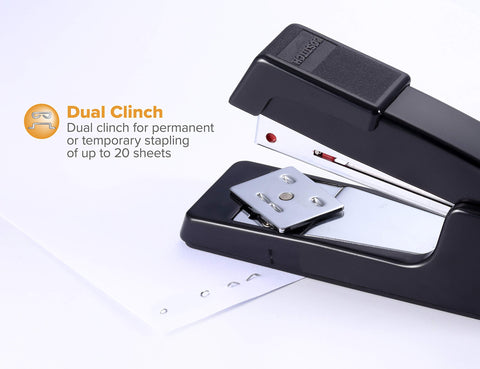 Bostitch Office B400 Executive Compact Stapler, 20 Sheet Capacity, Durable, Metal Design, Opens for Tacking, Dual Clinch, Half-Strip, Black