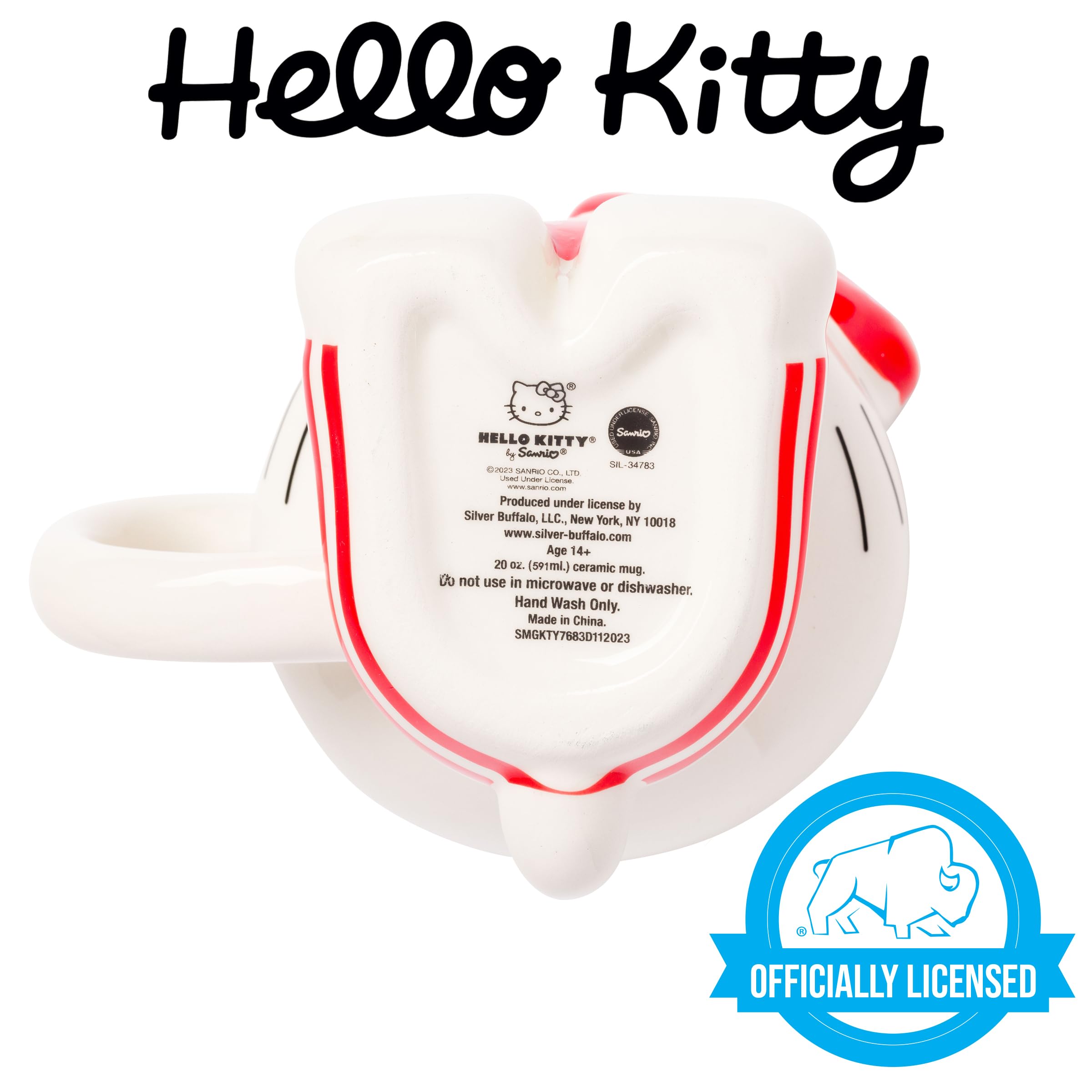 Silver Buffalo Sanrio Hello Kitty Holding Love Heart Ceramic 3D Sculpted Mug, 20 Ounces