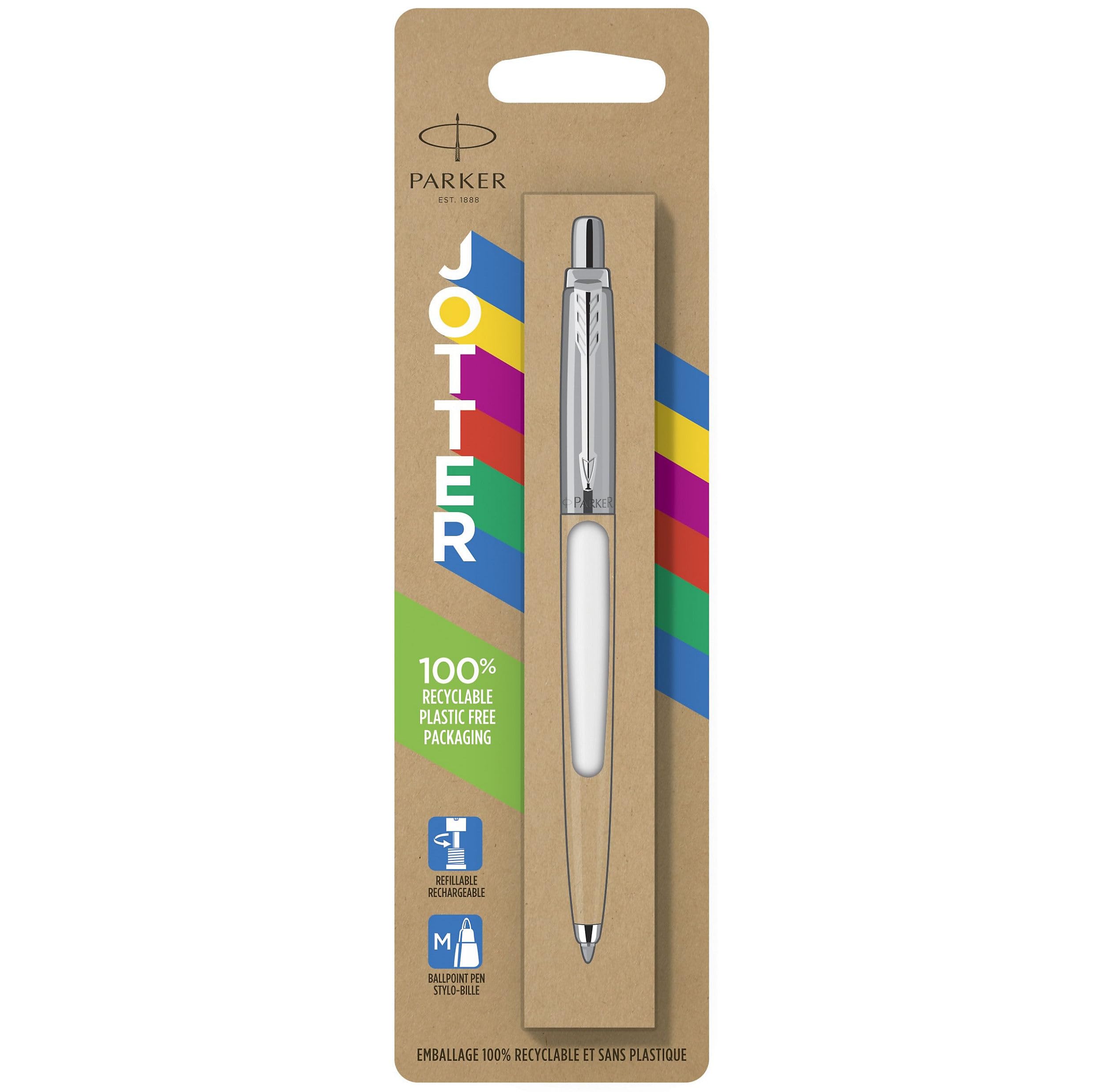 Parker Jotter Originals Ballpoint Pen Classic White Finish Medium Point Blue Ink 1 Count