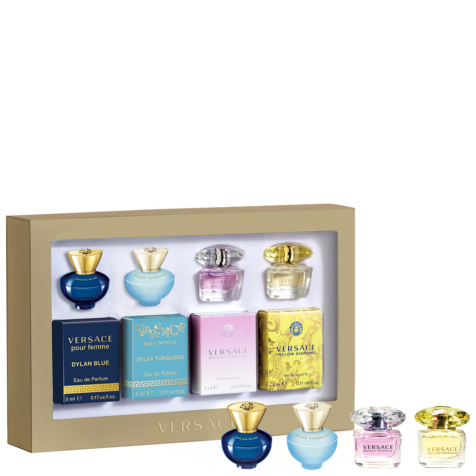 Versace Women's Mini Fragrance Gift Set - Dylan Blue, Bright Crystal, and Yellow Diamond EDTs