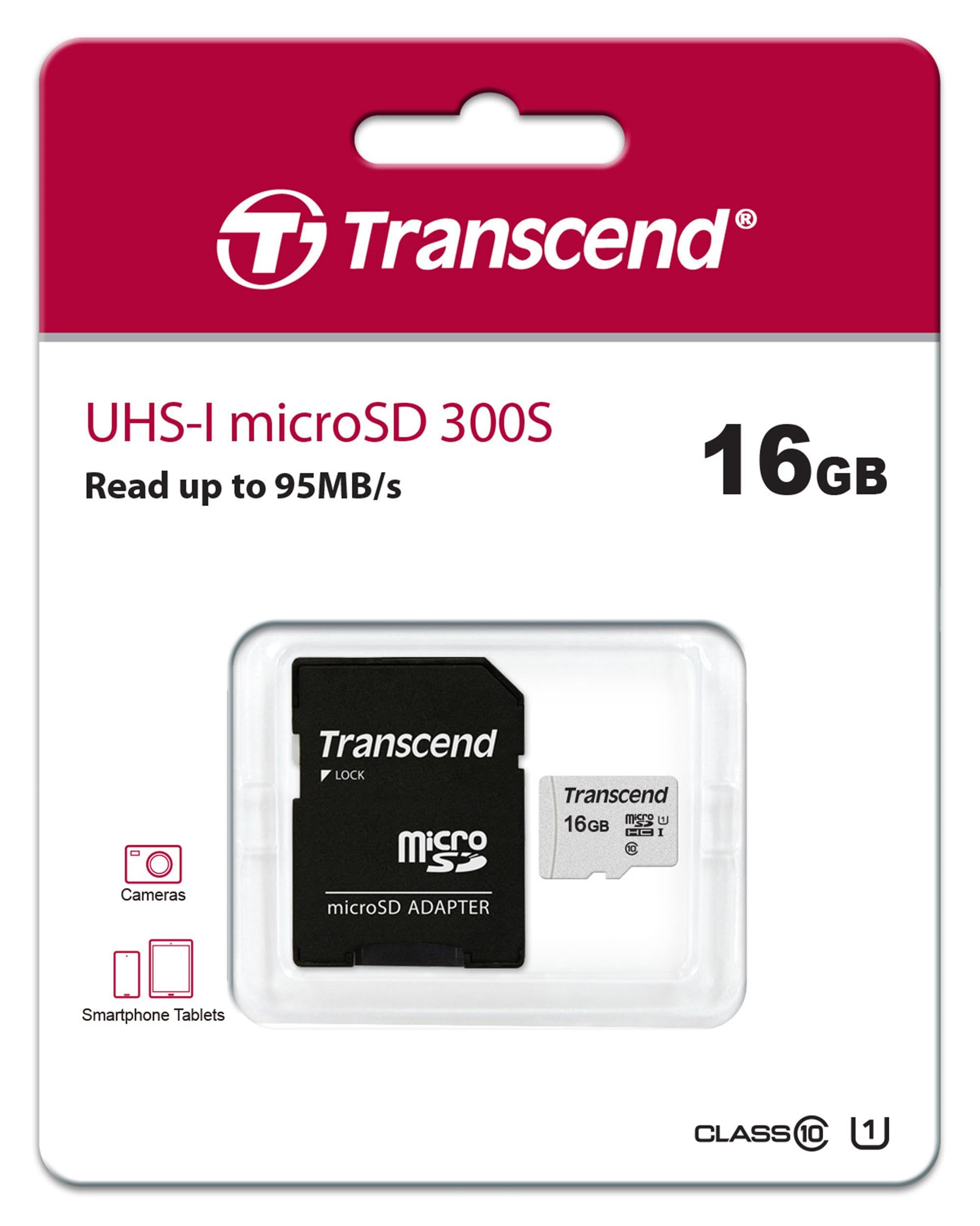 Transcend 16GB MicroSDXC/SDHC 300S Memory Card TS16GUSD300S-A