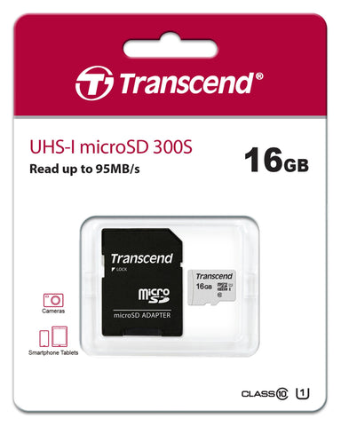 Transcend 16GB MicroSDXC/SDHC 300S Memory Card TS16GUSD300S-A