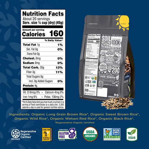 Lundberg Regenerative Organic Certified Wild Blend Rice – Brown, Red & Black Varieties, 32 Oz