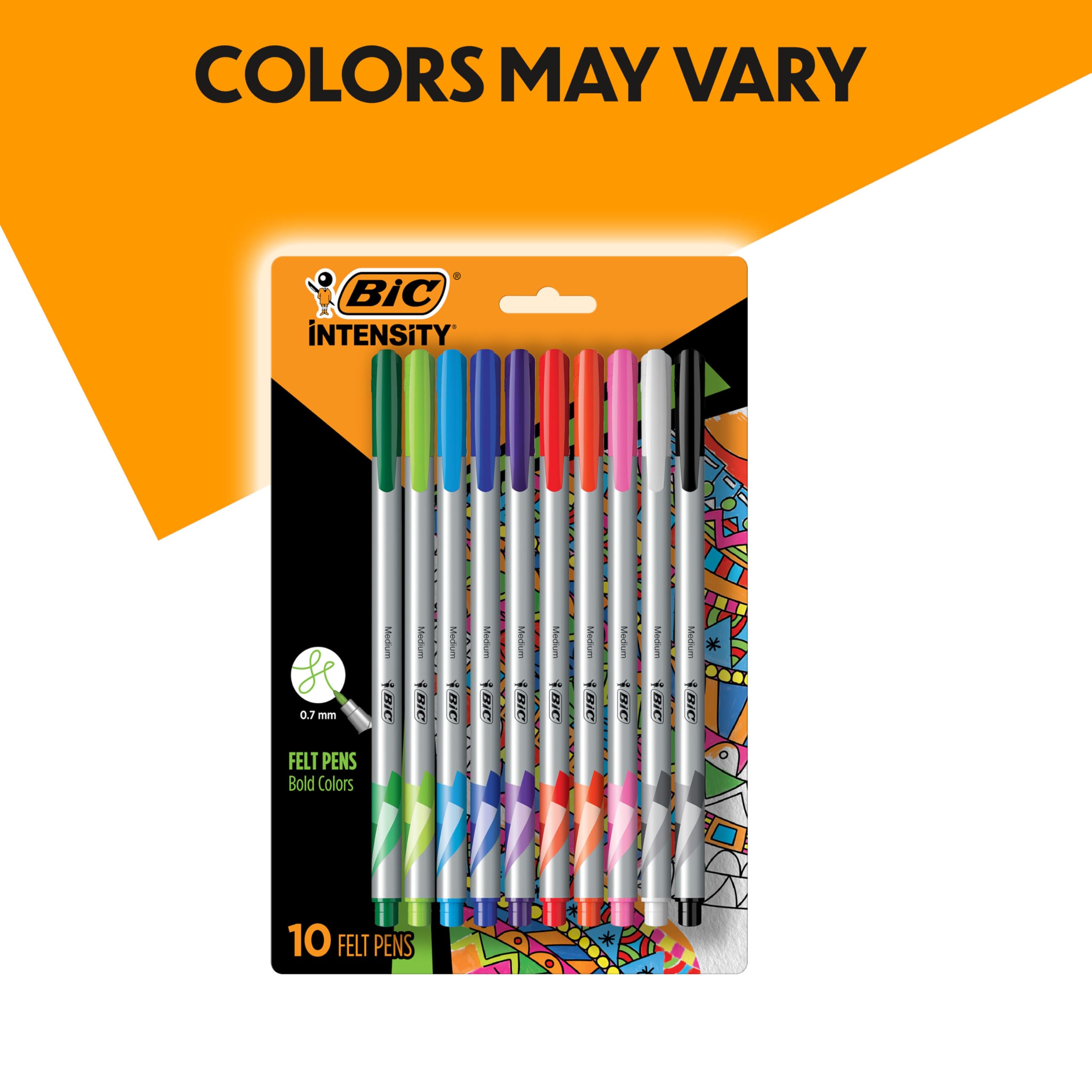 BIC Intensity Fineliner Marker Pens, Medium Point (0.7mm), Assorted Colors, Smooth Application, 10-Count