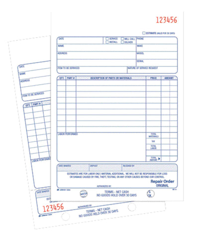 Adams Repair Order Book, Carbonless, 2-Part, White/White, 5-9/16 x 8-7/16 Inches, 50 Sets (D5084)