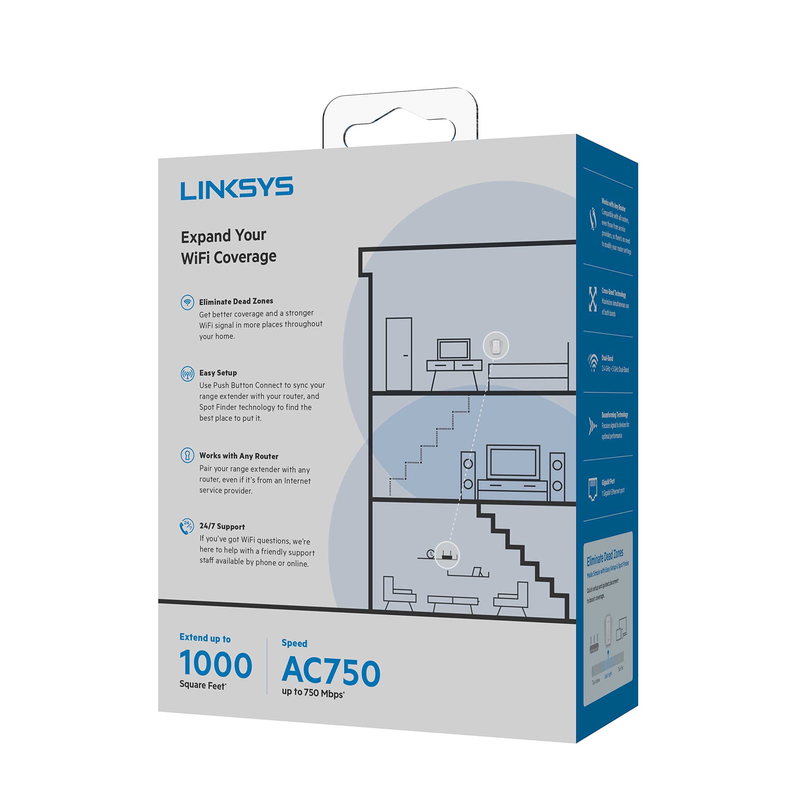 Linksys WiFi Extender, WiFi 5 Range Booster, Dual-Band Booster, 1,000 Sq. ft Coverage, Speeds up to (AC750) 750Mbps - RE6300 (Renewed)