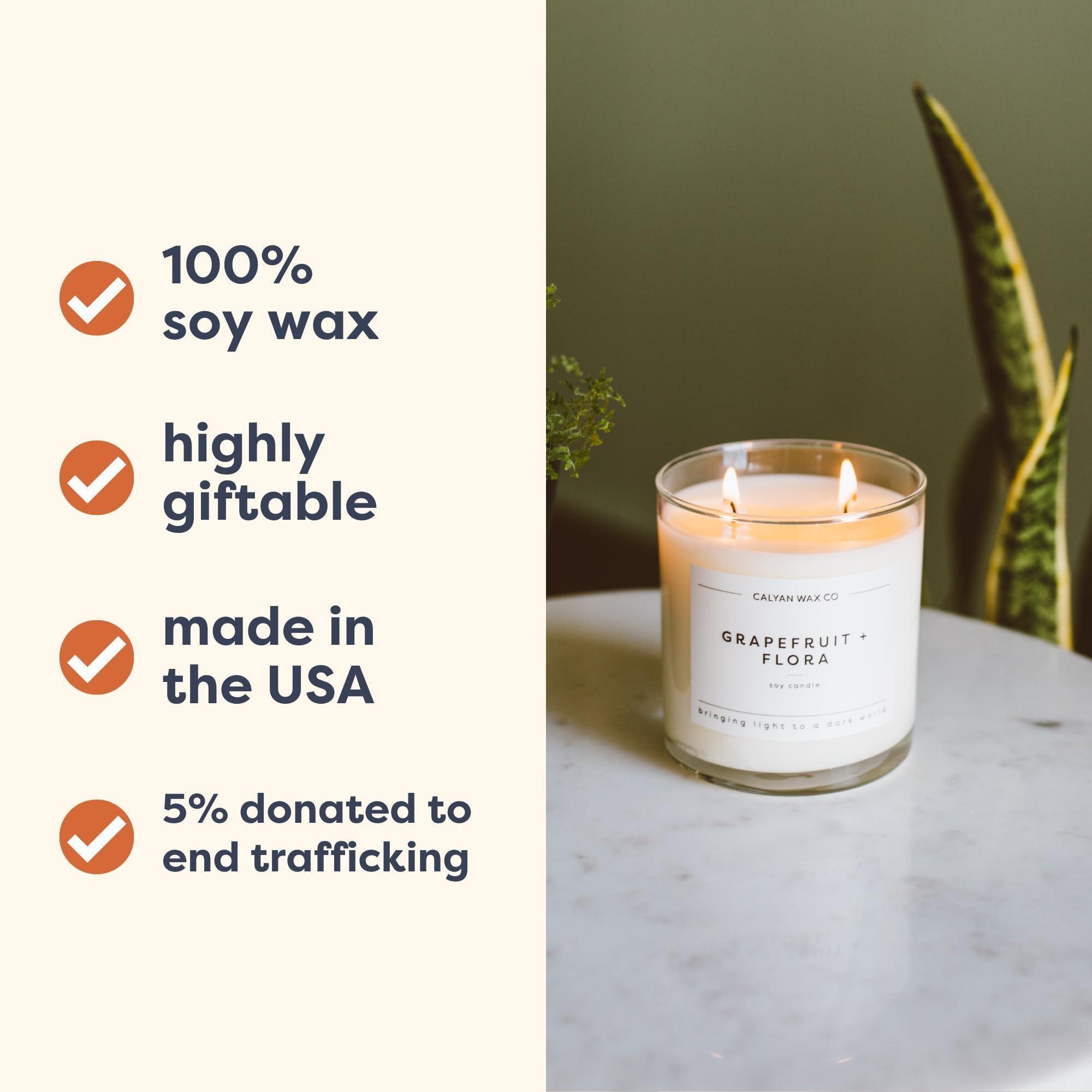Calyan Wax Co. Smoke & Leather 2 Wick Scented Candle - 37 Hour Burn - Luxury Clean Soy Wax Candles - Long Lasting Large Glass Jar Candle for Home - 8.8oz