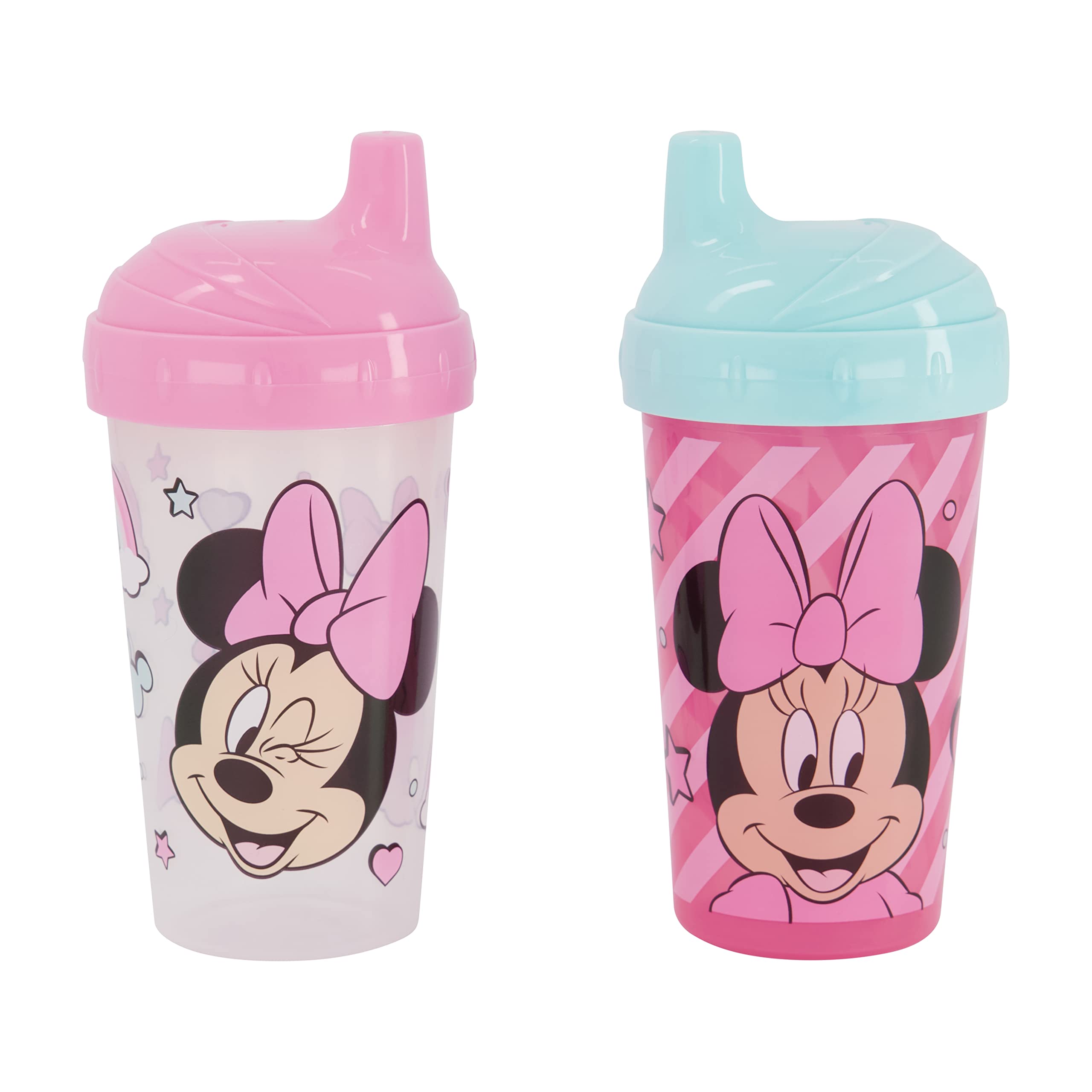 Disney Toddler Sippy Cups for Girls | 10 Ounce Minnie Mouse Sippy Cup Pack of Two with Straw and Lid | Durable Blue Leak Proof Travel Water Bottle for Toddlers