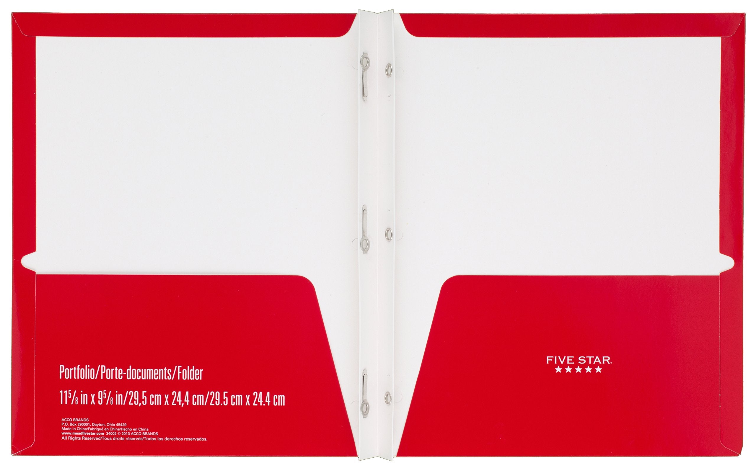 Five Star 2-Pocket Folders with Prong Fasteners, Folders with Pockets, Red (72359)