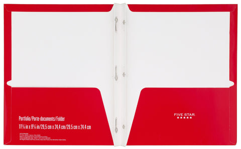 Five Star 2-Pocket Folders with Prong Fasteners, Folders with Pockets, Red (72359)