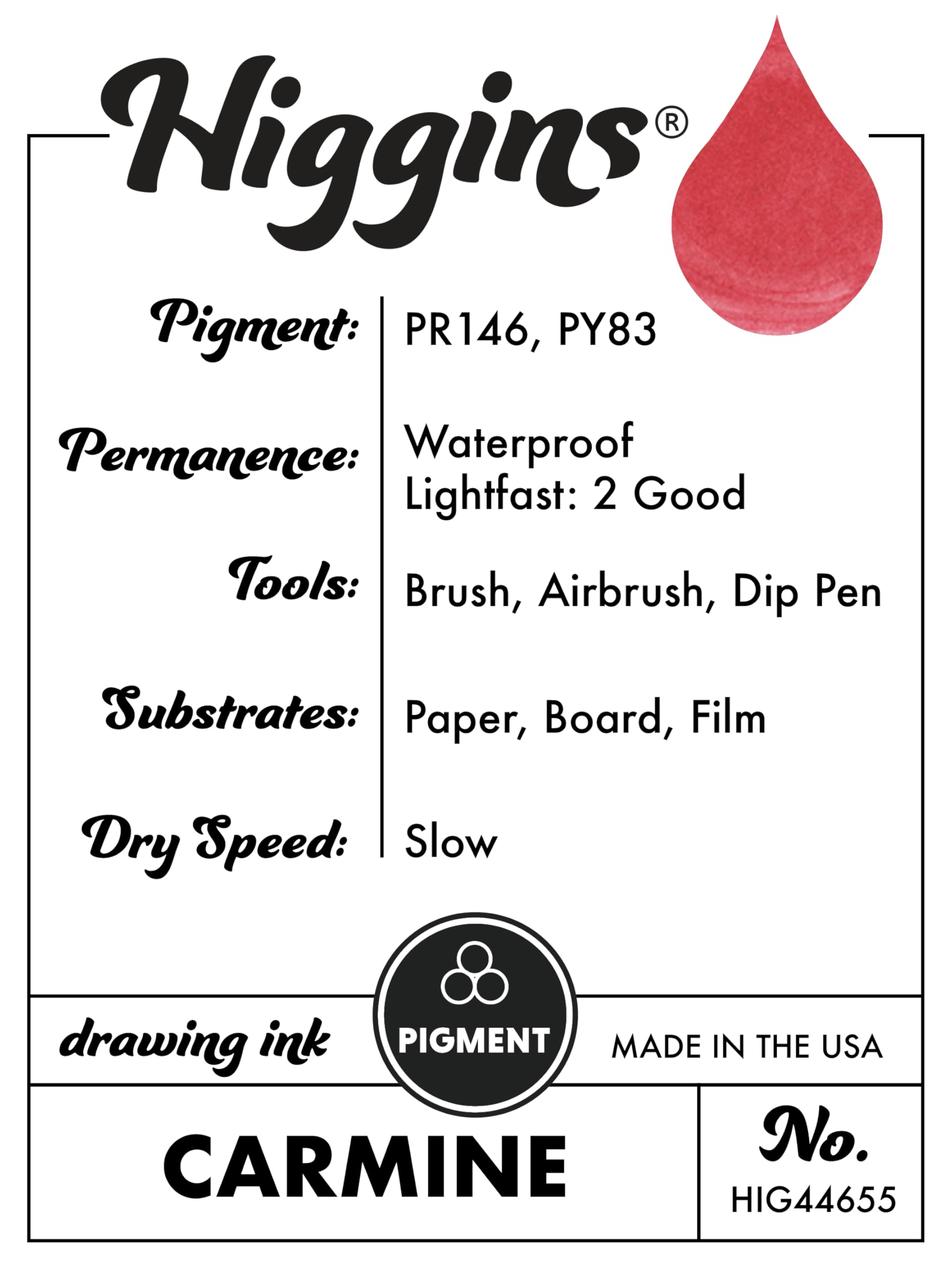 Higgins Carmine Pigmented Drawing Ink - for Artists and Students - 1 oz. Glass Bottle (HIG44655)