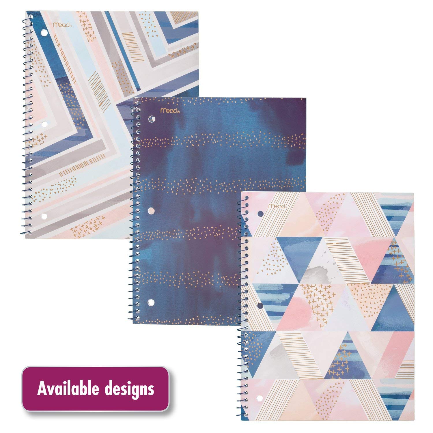 Mead Spiral Notebook, 1 Subject, College Ruled Paper, 70 Sheets, 10-1/2" x 7-1/2", Shape It Up, Design Will Vary, 1 Notebook (07152)