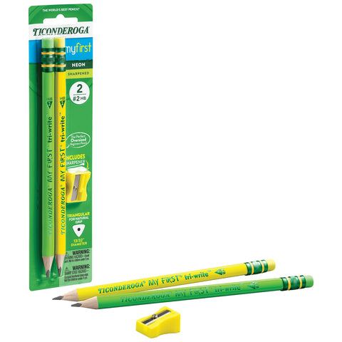 Ticonderoga My First Tri-Write Wood-Cased Pencils, Neon Assorted, 2 Count