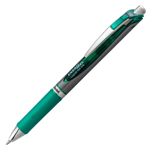 Pentel EnerGel RTX Retractable Liquid Gel Pen, (1.0mm), Bold Line, Metal Tip, Green Ink, Pack of 2 (BL80BP2D)