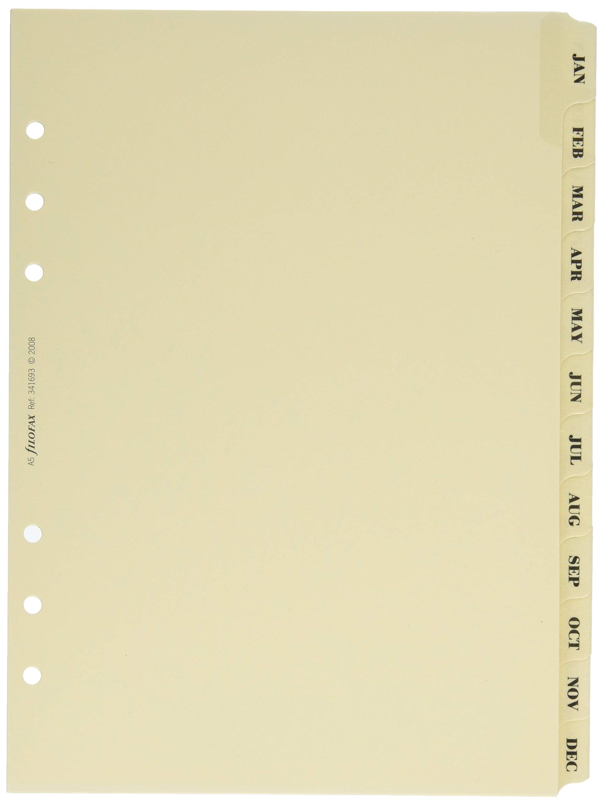 Filofax Organizer/Clipbook Refill Accessory, A5 Size, January to December Monthly Index Divider Set, 12 Tabs, Luxury Cotton Cream (B341693)