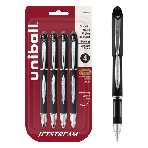 uniball Jetstream Ballpoint Pens, Medium Point (1.0mm), Black, 4 Pack
