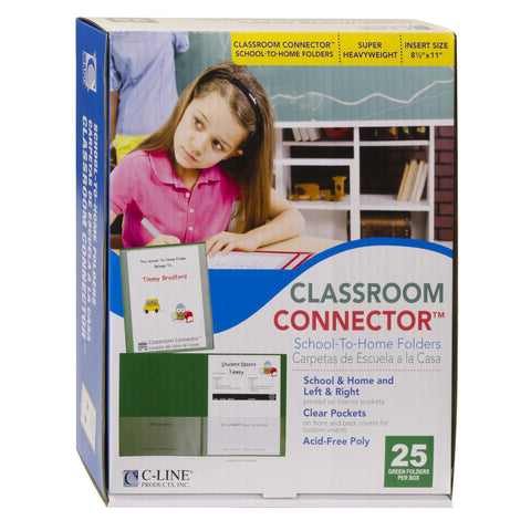 C-Line Classroom Connector School-to-Home Folders, Green, 25 per Box (32003)