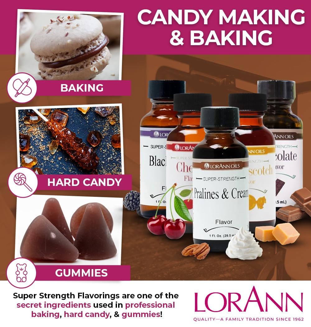 LorAnn Oils Super Strength Flavoring - Used For Candy Making, Flavoring, Baking, Hard Candy, & Flavor Oils - Bold, Natural Flavors 4X Stronger Than Extracts - Pralines & Cream, 0.125 fl oz