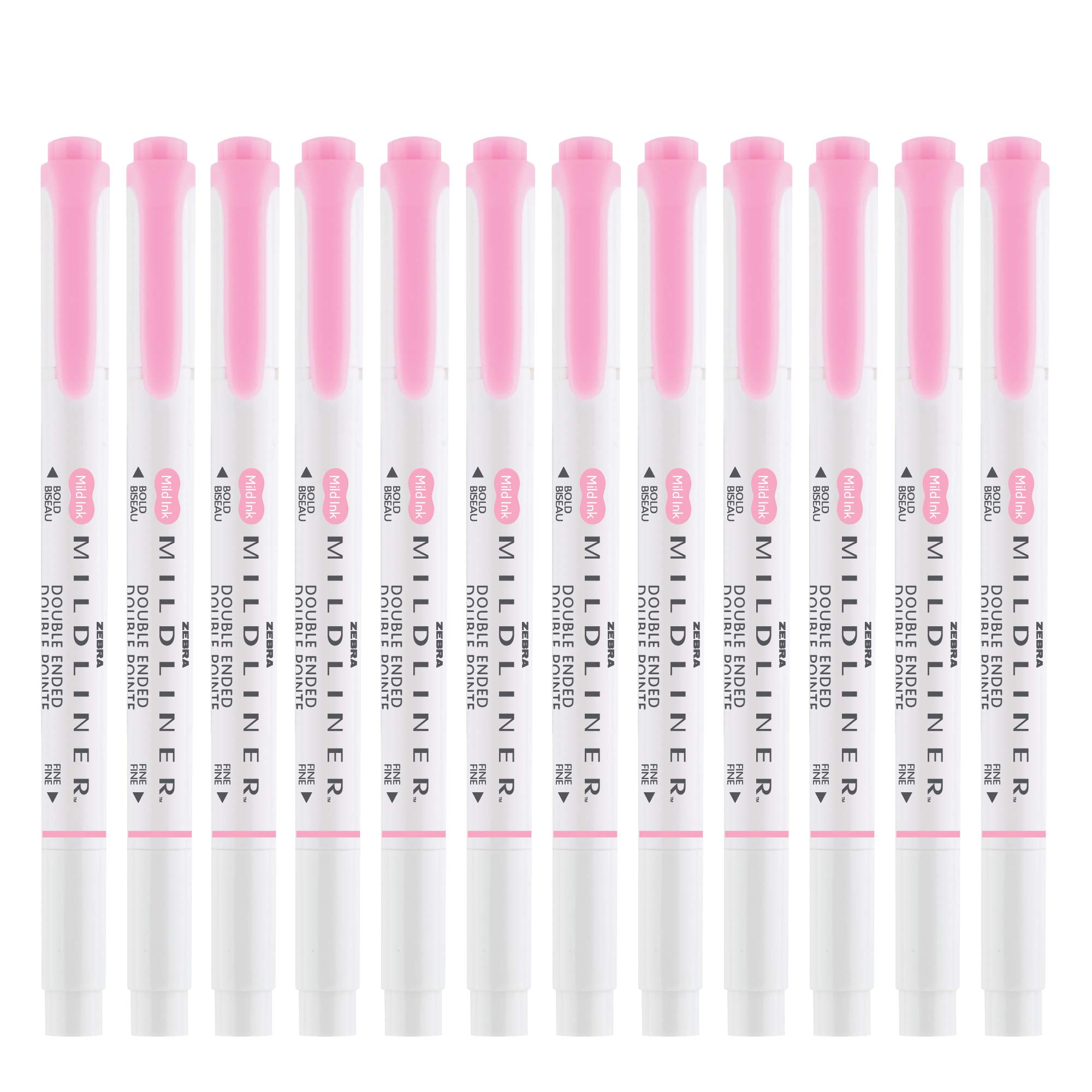 Zebra Pen Mildliner Dual-Tip Highlighters, Broad and Fine Tips, Ideal for Bible Highlighting, No Bleed, School Supplies, Teacher Supplies, and Office Supplies, Mild Pink Ink, 12-Pack (78170upc)