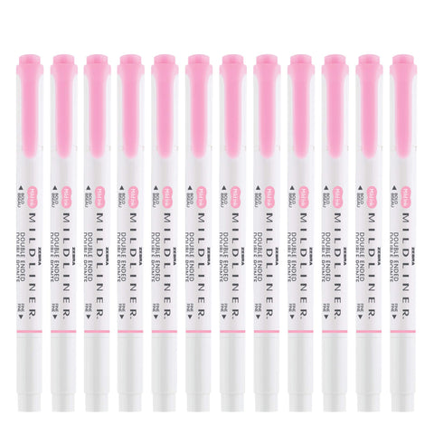 Zebra Pen Mildliner Dual-Tip Highlighters, Broad and Fine Tips, Ideal for Bible Highlighting, No Bleed, School Supplies, Teacher Supplies, and Office Supplies, Mild Pink Ink, 12-Pack (78170upc)