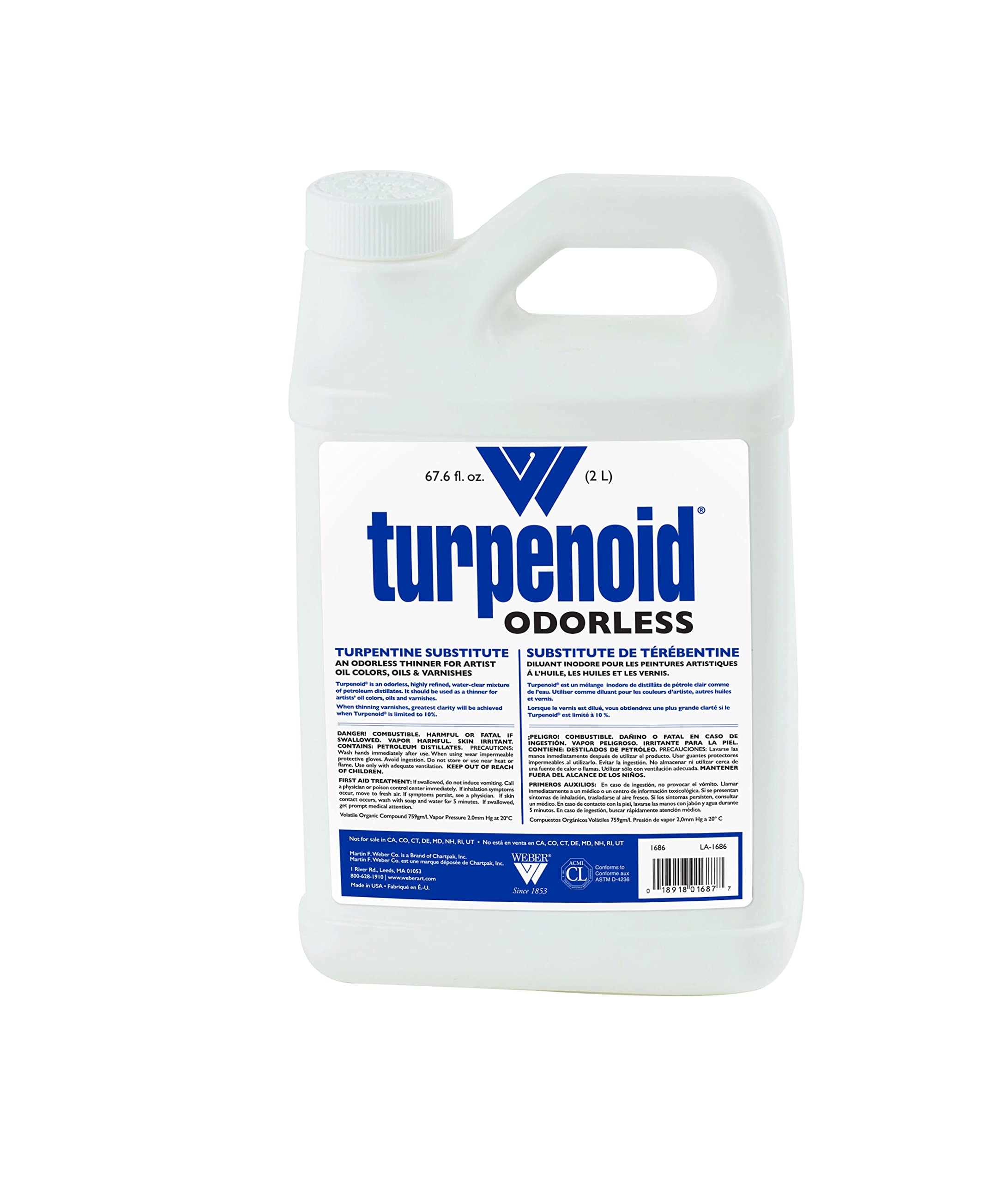 Weber Odorless Turpenoid, Artist Paint Thinner and Cleaner, 2 Liters (67.6 Fl. Oz.) Bottle