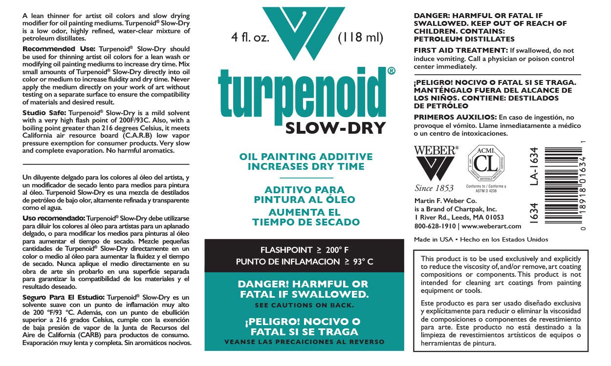 Weber Turpenoid Slow-Dry Oil Painting Additive, 4 fl. oz./118ml Bottle, Clear, 1 Each (1634)
