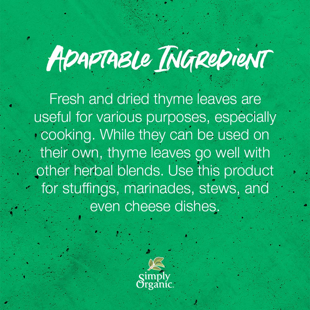 Simply Organic Whole Thyme Leaf, Certified Organic | 0.78 oz | Pack of 2 | Thymus vulgaris L.