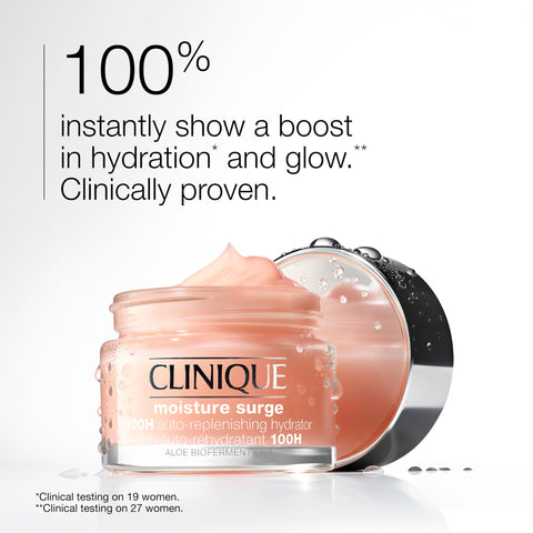 Clinique Moisture Surge 100H Auto-Replenishing Hydrator Oil Free Face Moisturizer | With Hyaluronic Acid, Aloe Bioferment and Vitamins C + E | For All Skin Types | Hydrating + Moisturizing, 1 Fl Oz