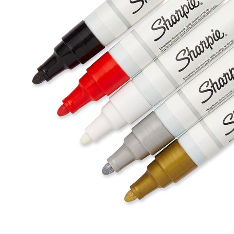 Sharpie Oil-Based Paint Markers, Medium Point, Assorted & Metallic Colors, 5 Count - Great for Rock Painting