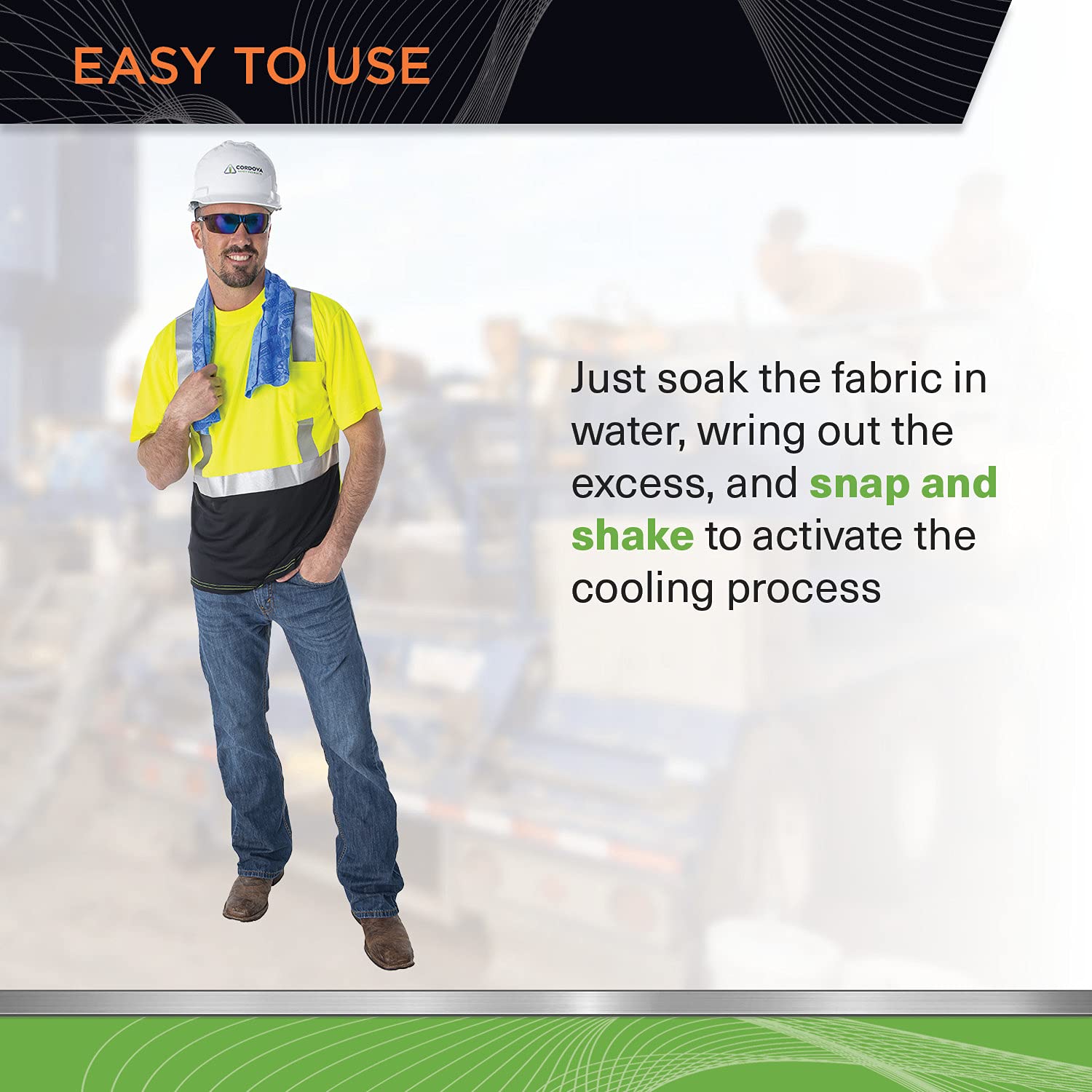 Cordova CT200 Coldsnap Cooling Towel, Lime Super Absorbent & EVAporative Pva Material, 33.5 X 13 Inches