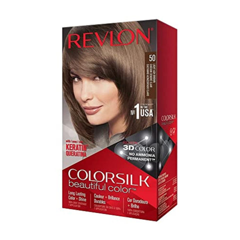 Revlon Permanent Hair Color, Permanent Hair Dye, Colorsilk with 100% Gray Coverage, Ammonia-Free, Keratin and Amino Acids, 50 Light Ash Brown, 4.4 Oz (Pack of 1)