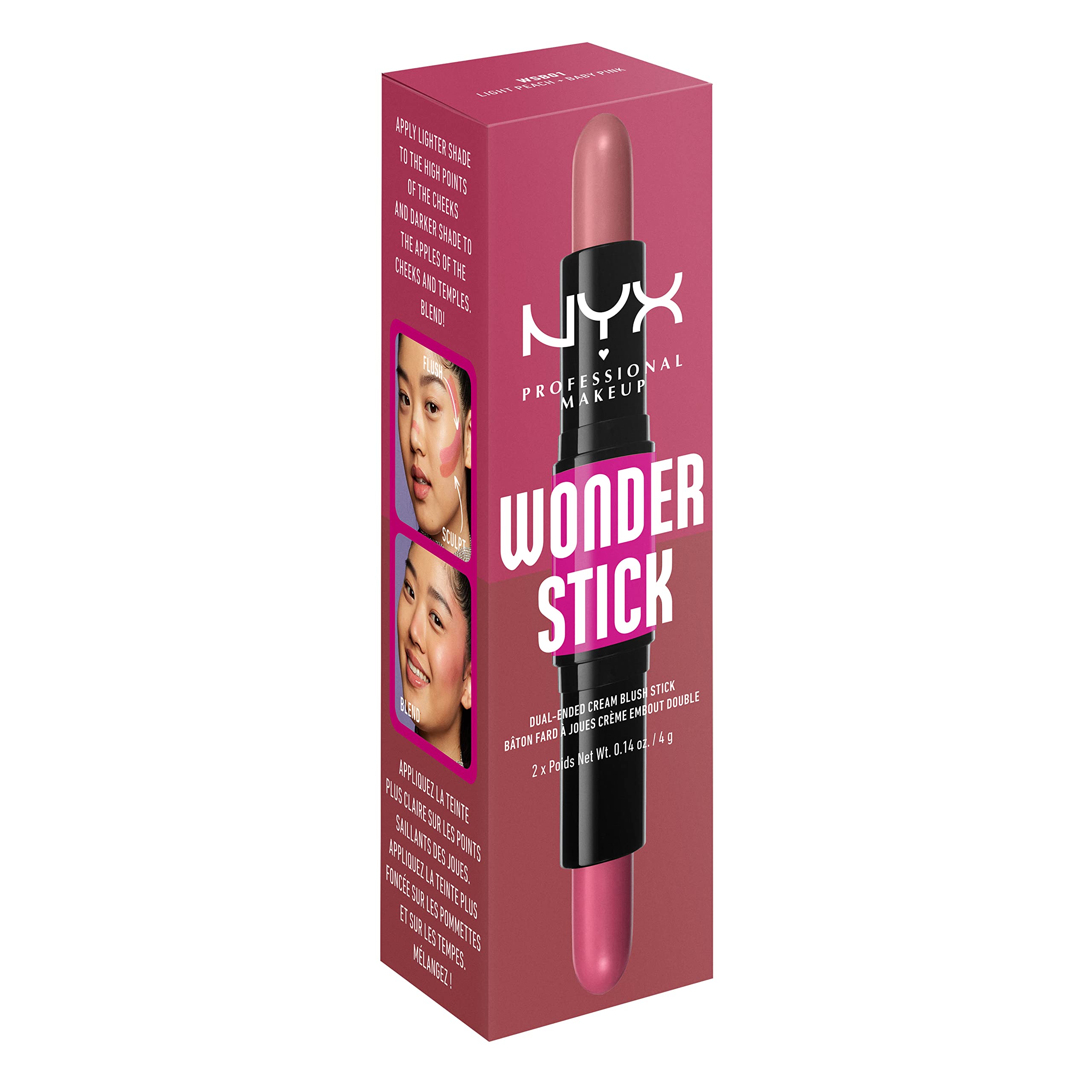 NYX PROFESSIONAL MAKEUP Wonder Stick Blush with Hydrating Hyaluronic Acid, Dual-Ended Cream Blush Stick - Bright Amber & Fuchsia
