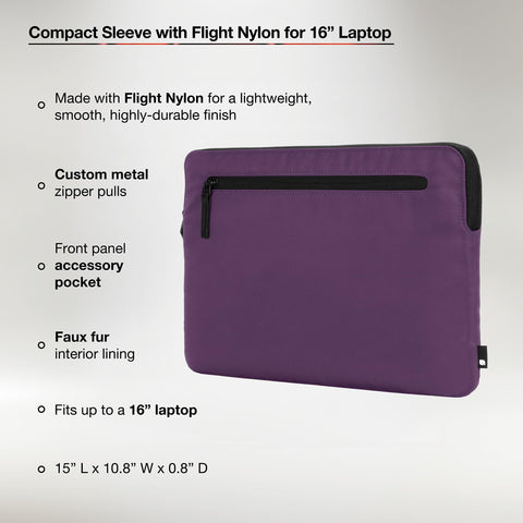 Incase Compact Laptop Sleeve with Flight Nylon - 16 Inch MacBook Pro and Laptop Case – Slim Computer Sleeve with Faux Fur Lining, Front Accessory Pocket with Zipper - Nordic Mauve